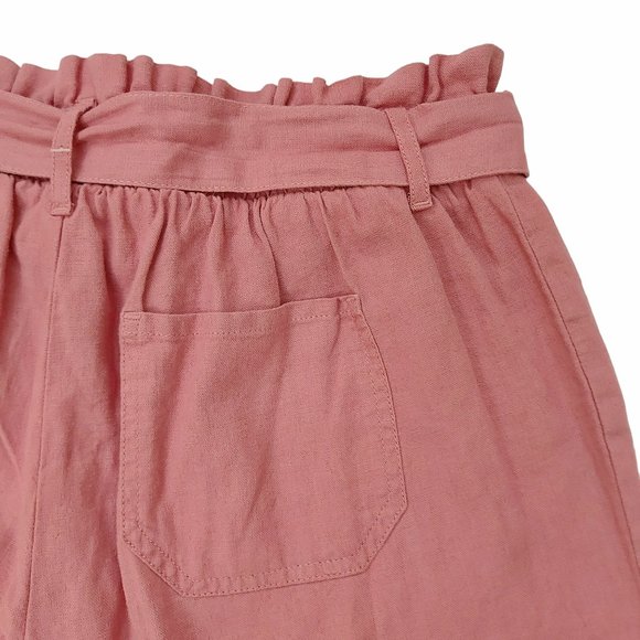 Sincerely Jules Paperbag Linen Blend Pants Womens Large Rose Wide Leg Belt - Picture 8 of 9